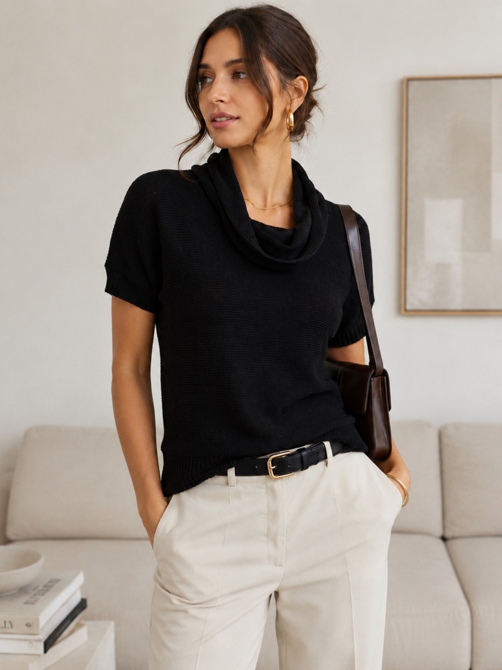 Michael Kors Black Angora Blend Cowl Neck Quiet Luxury Knit Top